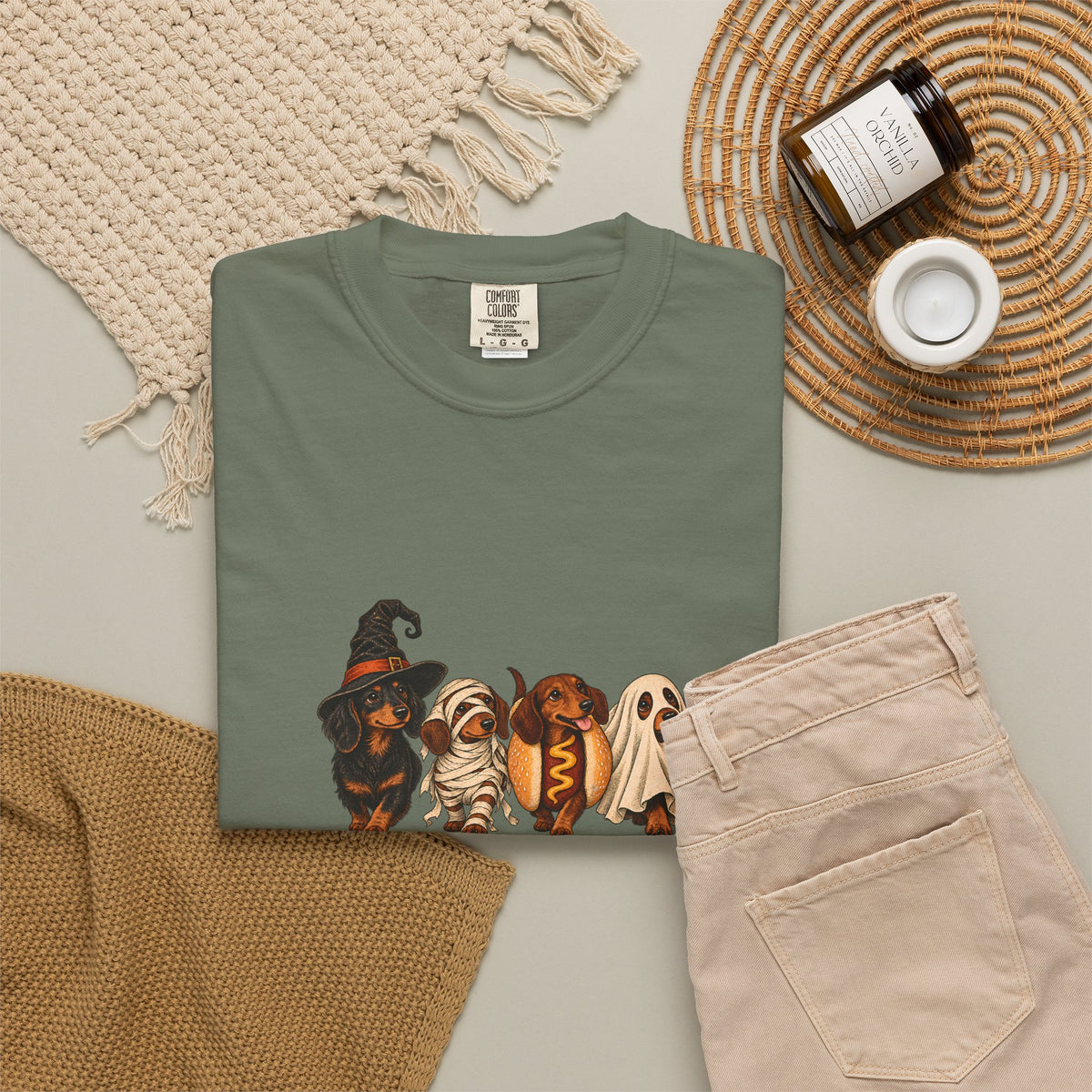 Comfort Colors® Halloween Dachshund T-Shirt, Spooky Wiener Dog Lover Gift, Cute Sausage Dog Costume Shirt, Doxie Halloween Pet Mom Shirt