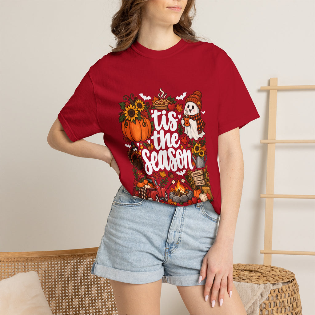 T-shirt Comfort Colors® « Tis the Season », cadeau pour amateur de citrouilles, t-shirt pour l'automne, Thanksgiving et Halloween, t-shirt douillet pour la saison des récoltes pour femmes
