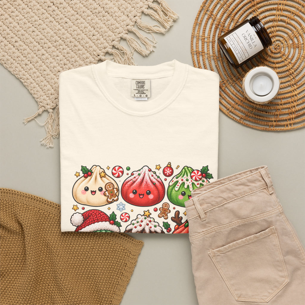 T-shirt de Noël mignon « Comfort Colors® » avec raviolis, cadeau kawaii pour amateur de cuisine pour les fêtes, pour les fans de raviolis, cadeau gourmand de Noël mignon